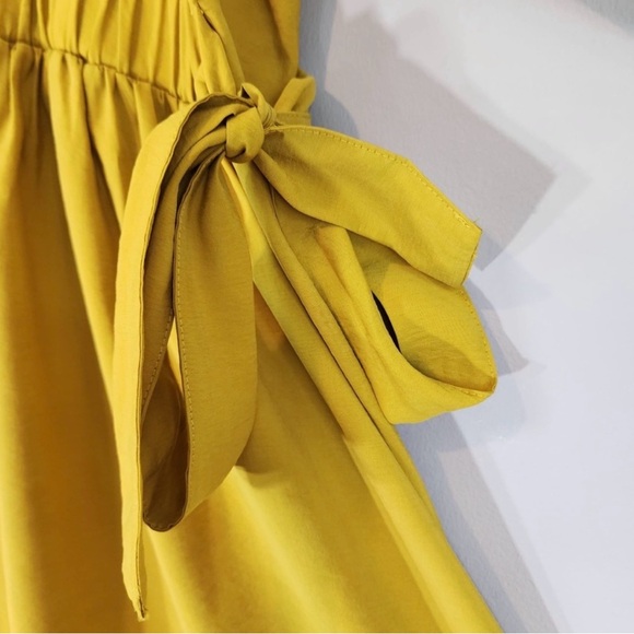 Zara Yellow Puff Sleeve Babydoll Mini Dress Ruched Waist NWT Size M - Picture 5 of 9